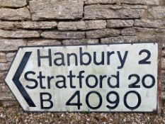 A directional single sided road sign, B4090 to Hanbury and Stratford, 48 x 21".