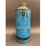 A Spur quart cylindrical oil can.