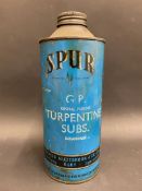 A Spur quart cylindrical oil can.