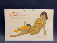 A Hepolite pictorial showcard, depicting a recumbant glamorous lady, 16 x 10 1/4".