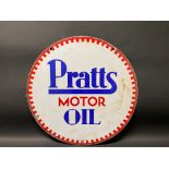 A Pratts Motor Oil circular double sided enamel sign by Bruton of Palmers Green, dated December