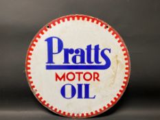 A Pratts Motor Oil circular double sided enamel sign by Bruton of Palmers Green, dated December