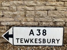 A directional single sided road sign, A38 to Tewkesbury, 40 1/4 x 13".