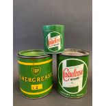 A Wakefield Castrolease grease tin, a BP Energrease tin and a miniature Castrolease sample tin.