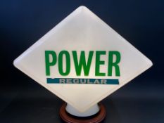 A Power Regular lozenge shaped glass petrol pump globe, in good condition, made by Hailware.