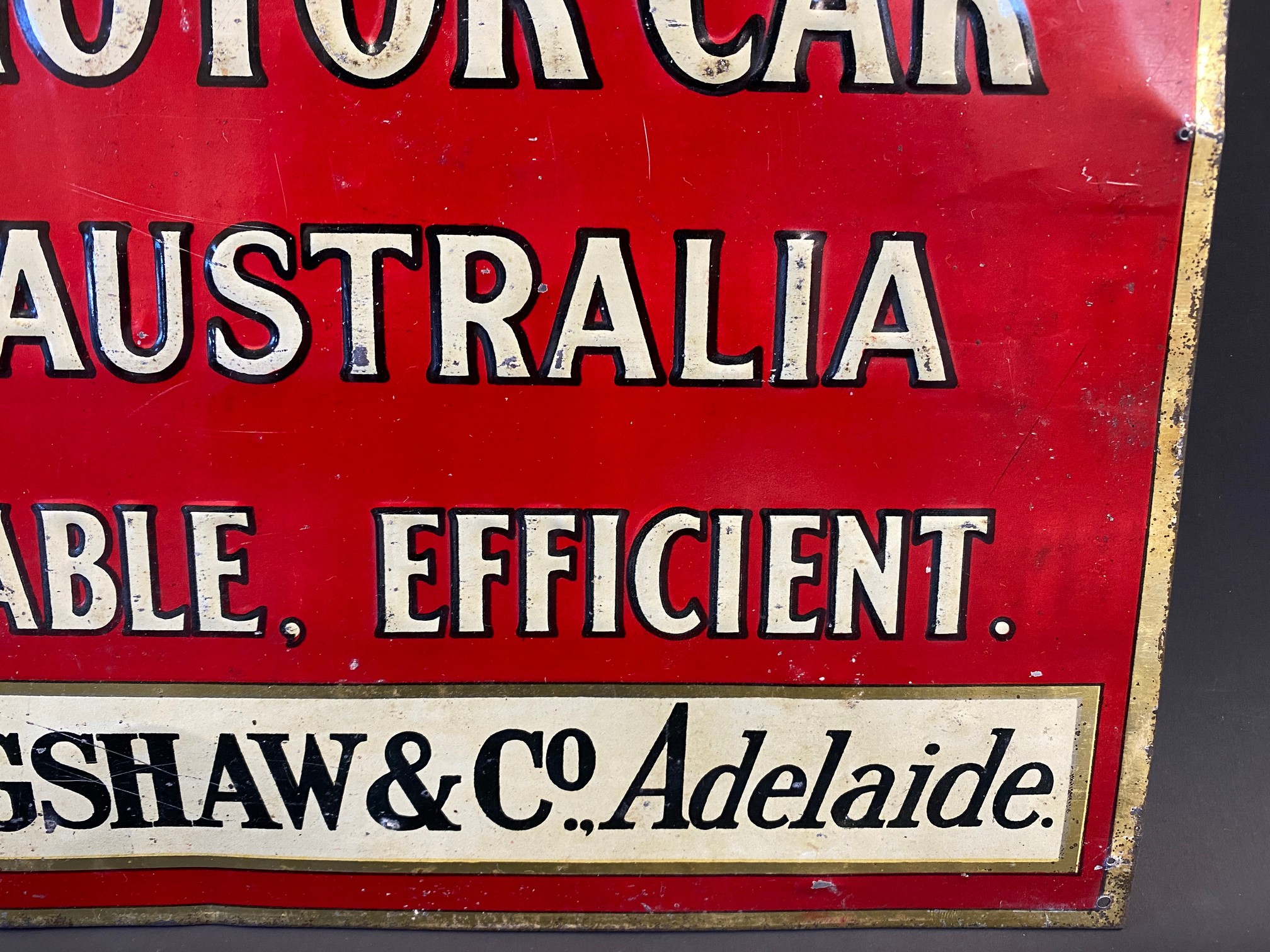 A rare Arrol Johnston ''Empire'' Motor Car Australian tin advertising sign, trimmed top edge, 17 3/4 - Image 3 of 4