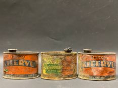 Three early Nonclog oval tins rebranded with paper labels from Chemico Kleervu.