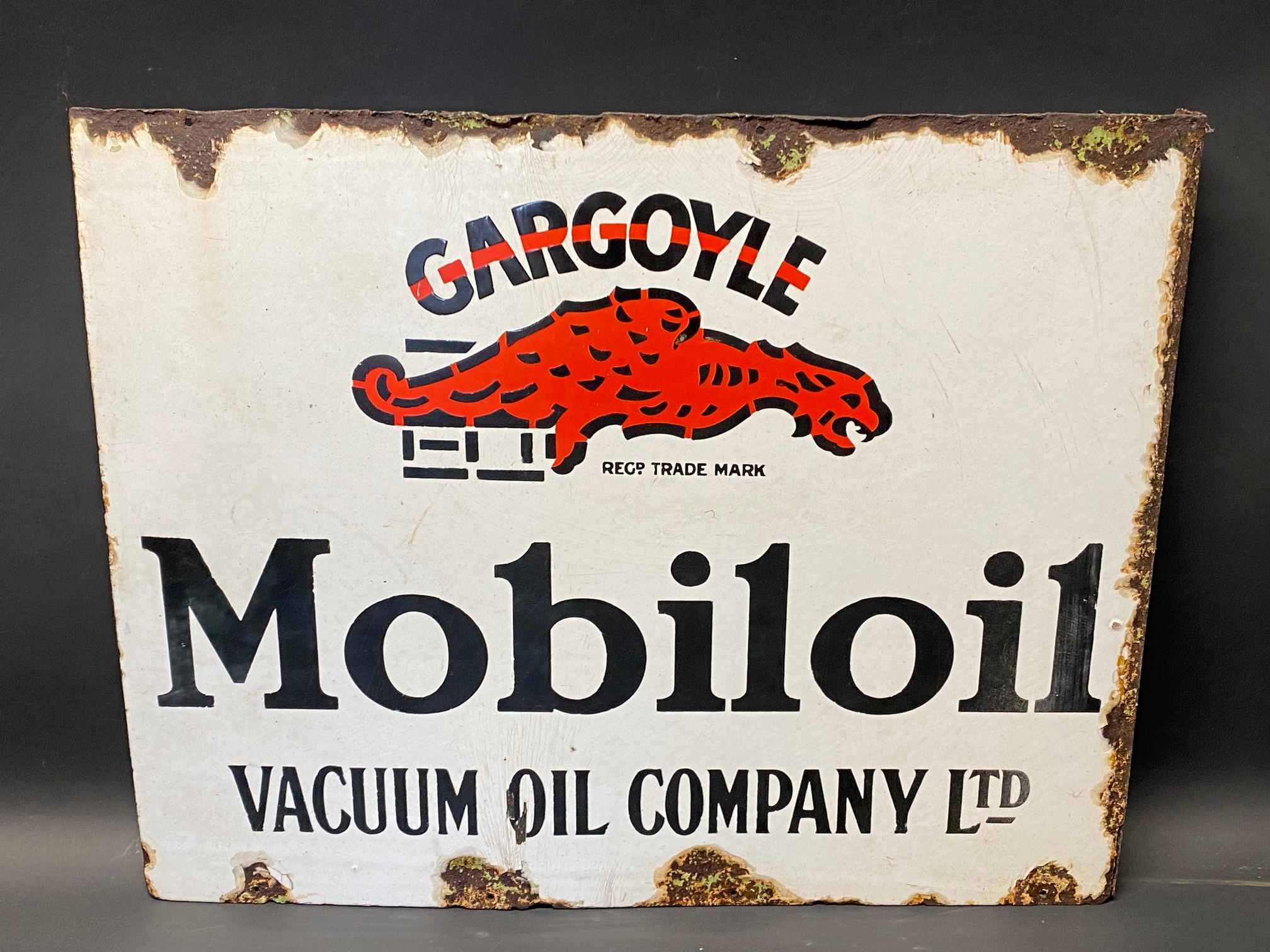 A Gargoyle Mobiloil double sided enamel sign with hanging flange, 20 x 16". - Image 2 of 2
