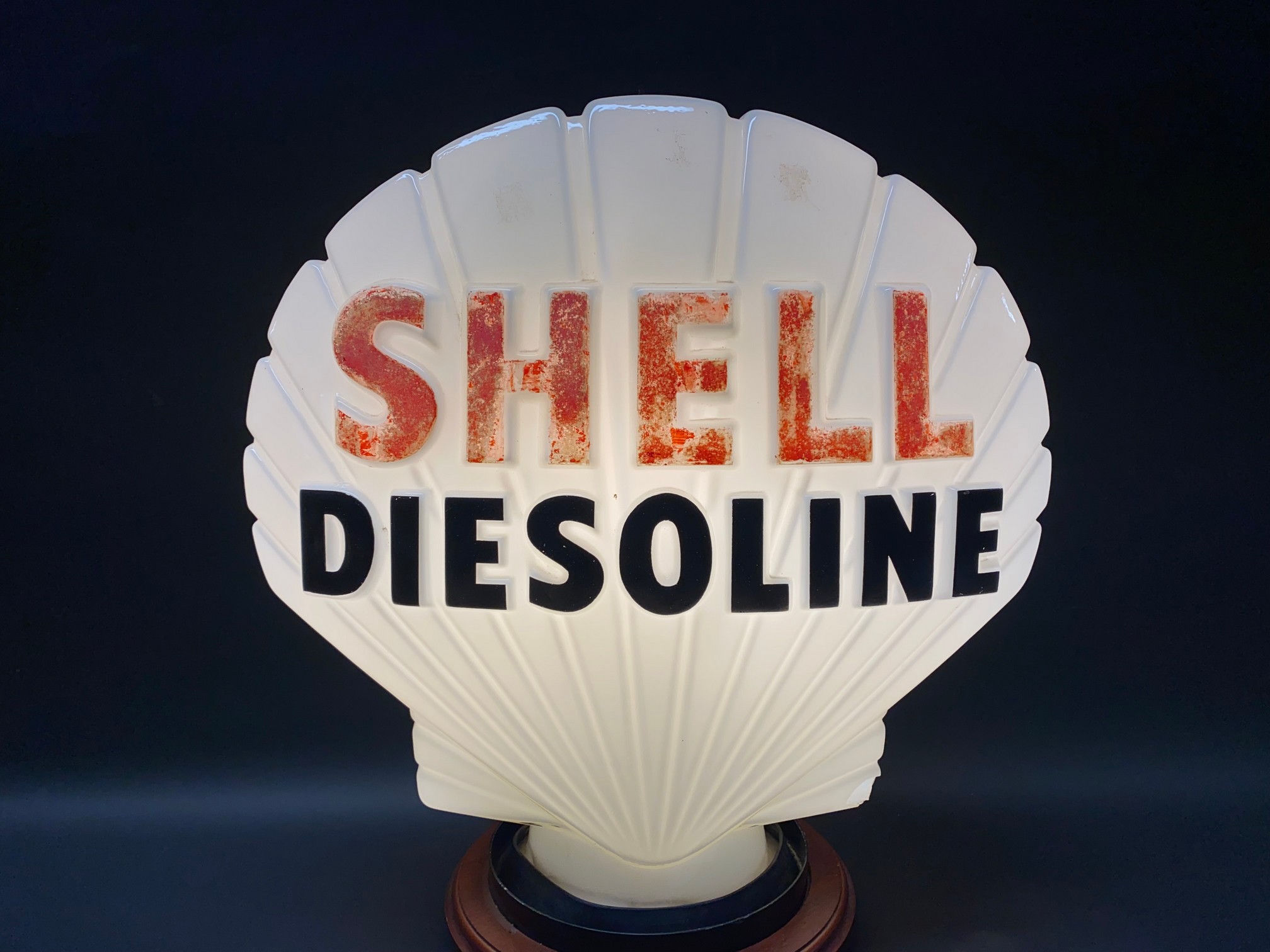 A Shell Diesoline glass petrol pump globe by Hailware, chip to bottom corner. - Image 2 of 5