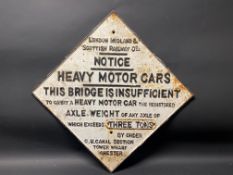 A London Midland and Scottish Railway Co. cast iron lozenge shaped Bridge Warning Sign, 24 1/2 x