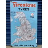 A Firestone Tyres Geographia enamel sign map of England and Wales, in very good condition, 28 1/2