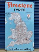 A Firestone Tyres Geographia enamel sign map of England and Wales, in very good condition, 28 1/2