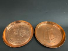 A Pratts Perfection Spirit copper ashtray/trinket dish and a second for Daimler.