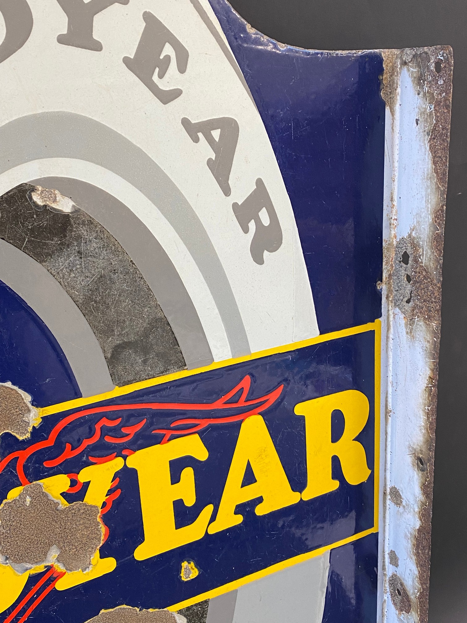A Continental Goodyear tyre-shaped double sided enamel sign with hanging flange, 22 x 34". - Image 2 of 5