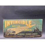 An Invincible Motor Insurance pictorial tin advertising sign, 20 x 9 1/2".