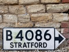 A directional single sided road sign, B4086 to Stratford, 46 x 13".