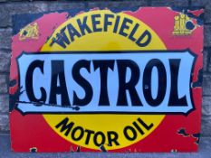 A large rare size Wakefield Castrol Motor Oil rectangular enamel sign by Bruton of Palmers Green,