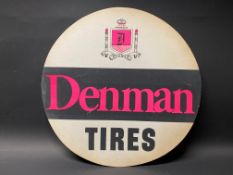 A Denman Tires circular cardboard advertisement, 16" diameter.