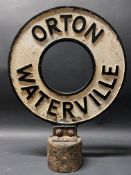 A post mounted aluminium village marker for Orton Waterville, by Cowshall Ltd, 15 x 19 1/2".