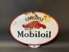 A Mobiloil oval double sided enamel sign from a cabinet, 18 x 14".