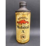 A Gargoyle Mobiloil 'A' Grade quart cylindrical oil can.