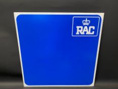 An RAC perspex blank advertising sign ready for lettering, 24 x 24".