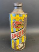 A Speedwell cylindrical quart can.