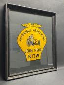 A rare AA Join Here Now glass advertising sign.