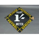 A very rare Jevons Automatic Petrol Service lozenge shaped double sided enamel sign for a self-