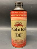 A Gargoyle Mobiloil BB grade cylindrical quart can, in good condition.