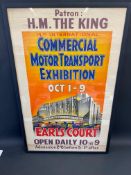 A large framed and glazed Commercial Motor Transport Exhibition poster for Earls Court, circa 1930s,