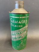 A Gamages of Holborn Penetrating or Spring Oil cylindrical quart can.