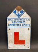 An RAC enamel L plate sign, 7 1/2 x 13 1/2".