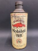 A Gargoyle Mobiloil 'BB' Grade quart cylindrical oil can.