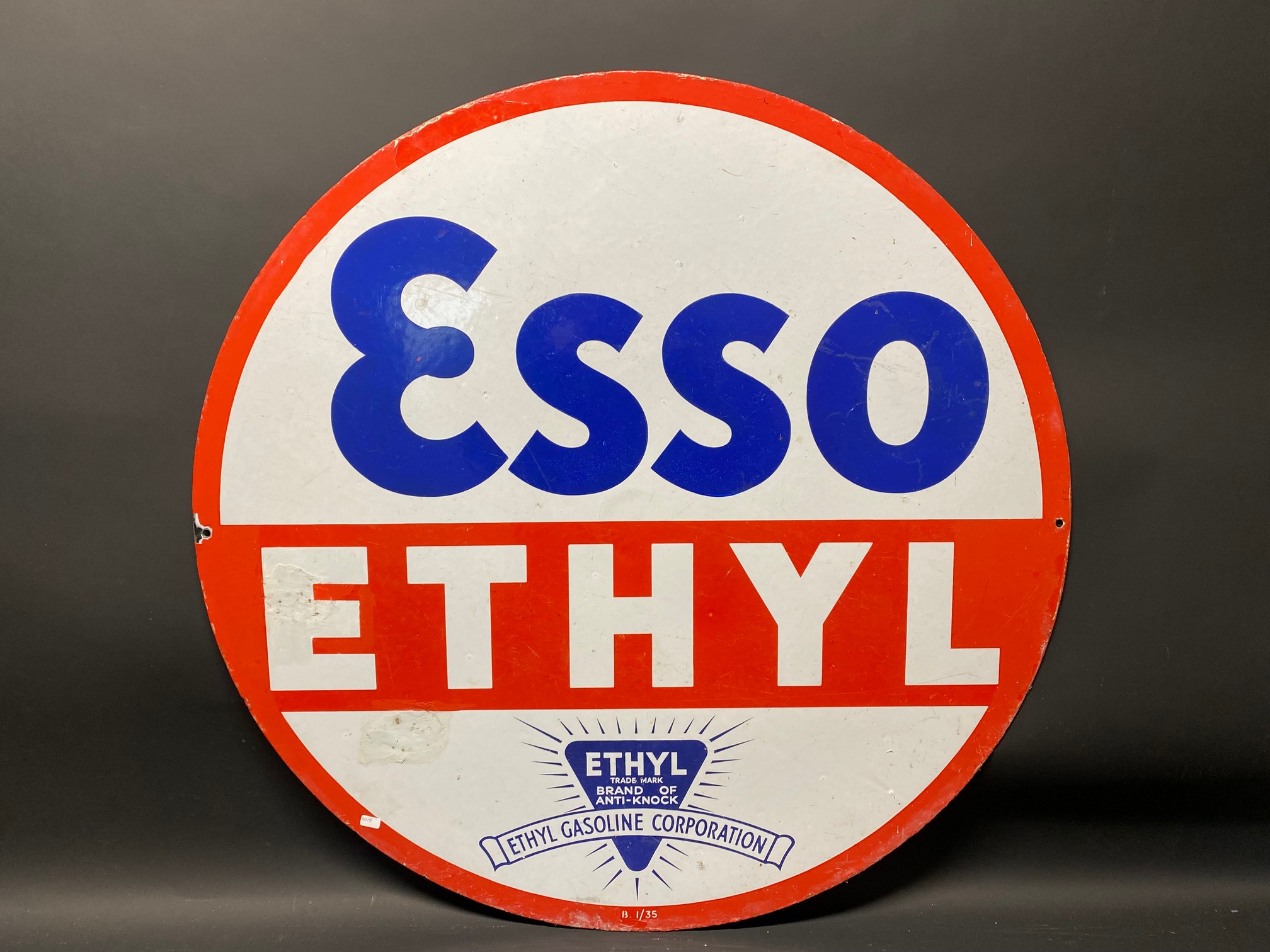 A large Esso Ethyl circular double sided enamel sign dated January 1935, some retouching to the - Image 5 of 7