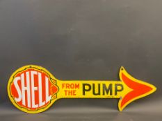 A Shell 'From The Pump' double sided enamel directional arrow sign, in excellent condition, with