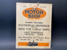 A hanging showcard advertising The Motor Ship, April 1938, 9 3/4 x 12 1/2".