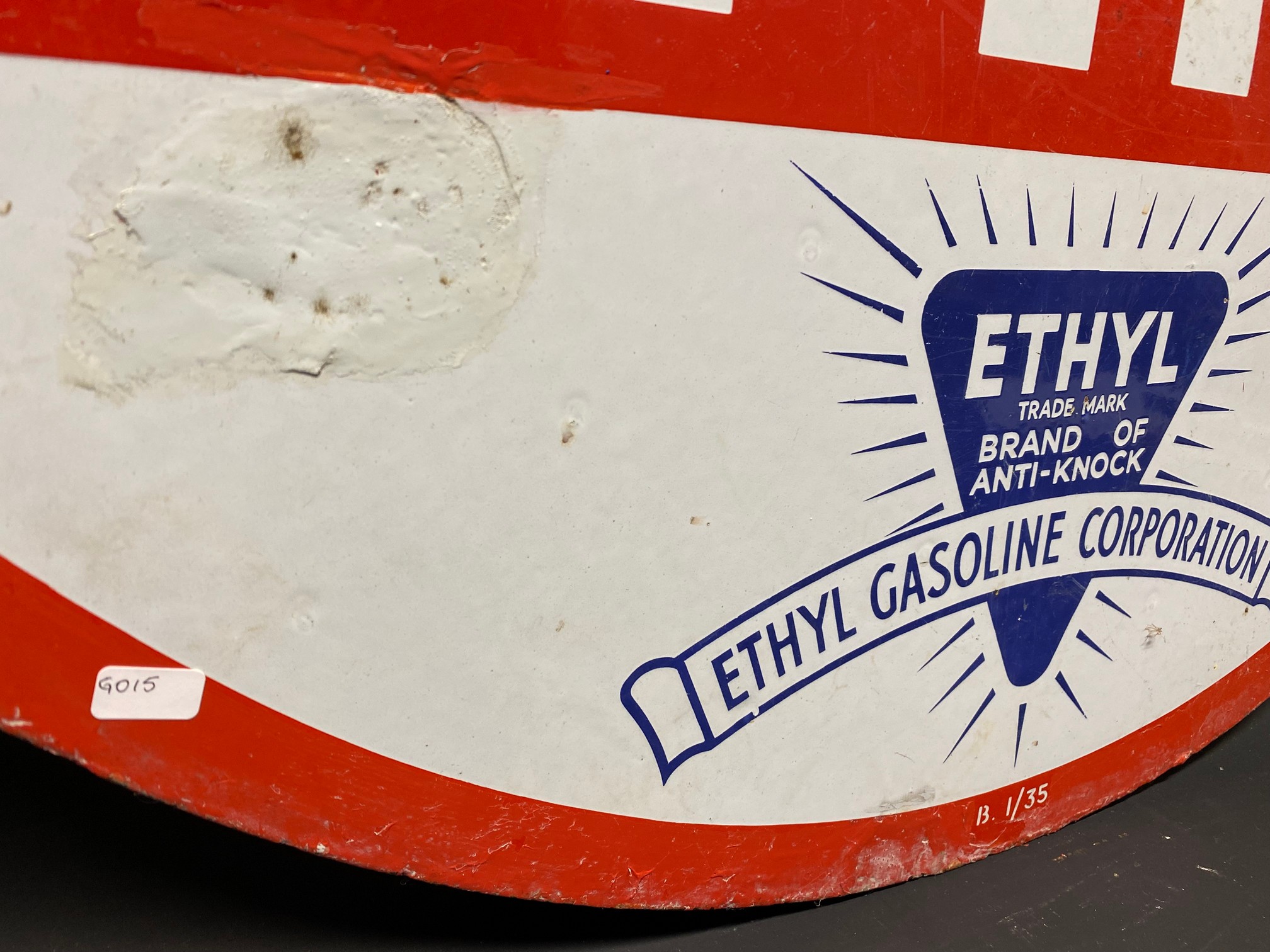 A large Esso Ethyl circular double sided enamel sign dated January 1935, some retouching to the - Image 7 of 7