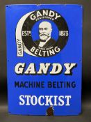 A Gandy Machine Belting Stockist rectangular enamel sign, 15 1/2 x 22 1/2".