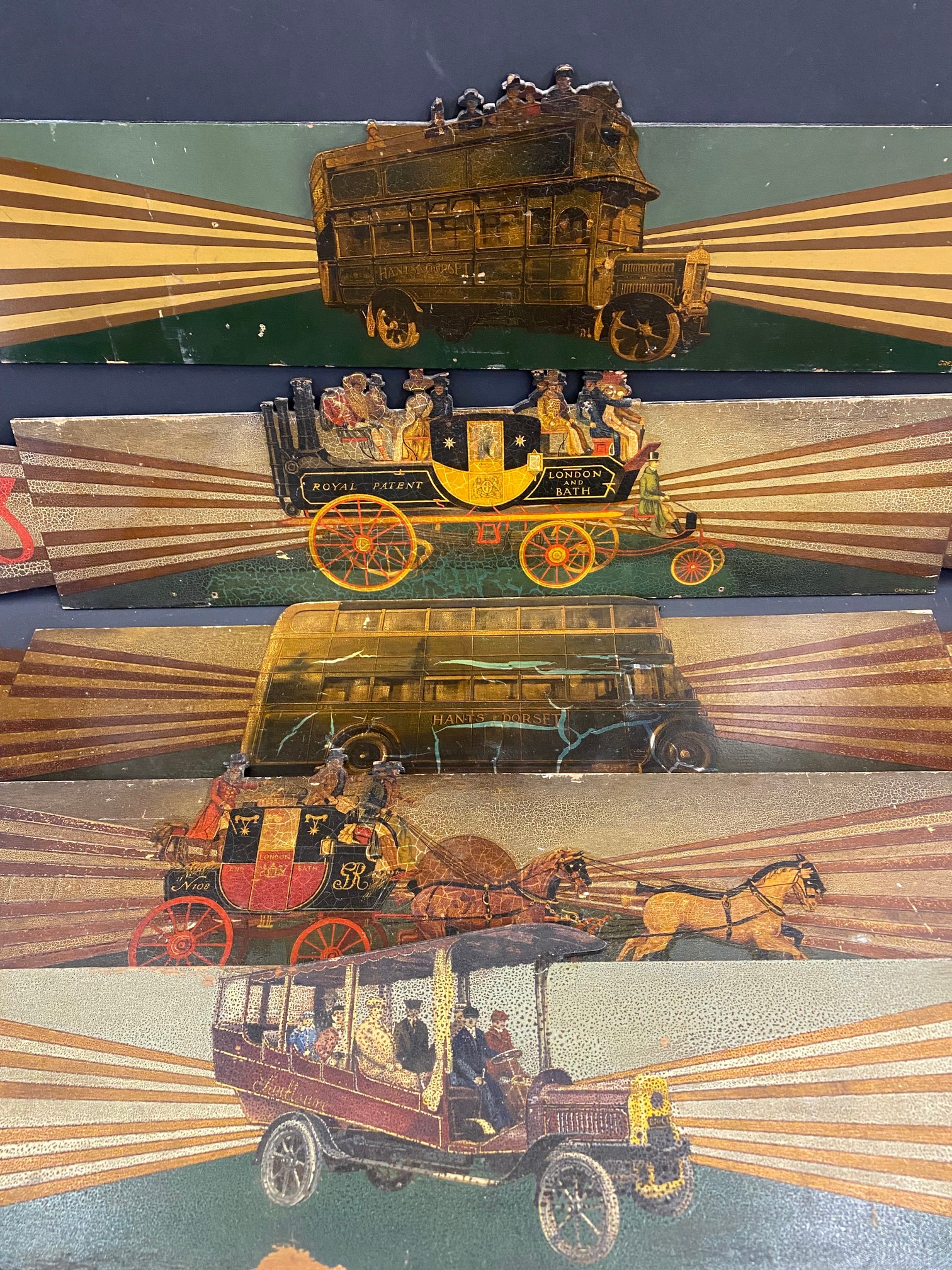 A group of five hand painted, die-cut wooden signs demonstrating various modes of transport - Image 2 of 5