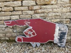 A painted wooden pointing hand sign by repute removed from the Blue Star Garage in Ancoates,