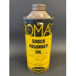 A Romac Shock Absorber Oil cylindrical quart can.
