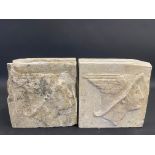 A rare set of four N.B.C. mercury head moulded stone blocks, removed from a filling station wall,