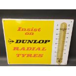 A Dunlop Radial Tyres enamel thermometer sign by Burnham of London, 26 x 20".