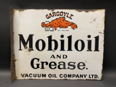 A Gargoyle Mobiloil and Grease double sided enamel sign with hanging flange, 20 x 16".