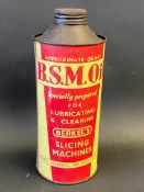 A BSM Oil quart cylindrical oil can.