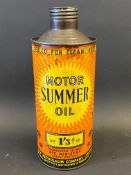 A rare Summer Motor Oil quart cylindrical oil can.