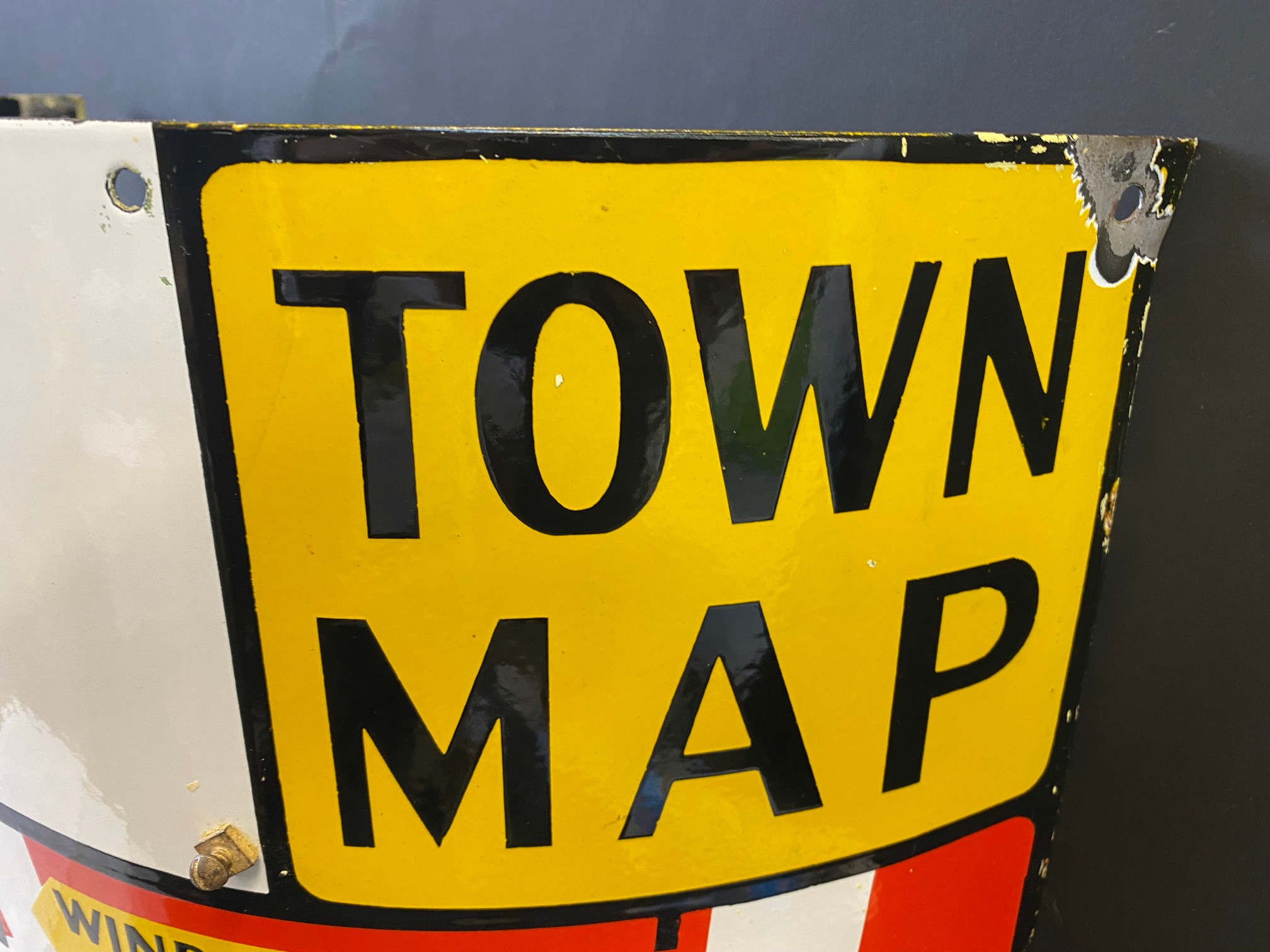 An unusual curved town map enamel sign, believed to be Cardiff, excellent gloss, 22 1/2 x 23". - Image 6 of 6