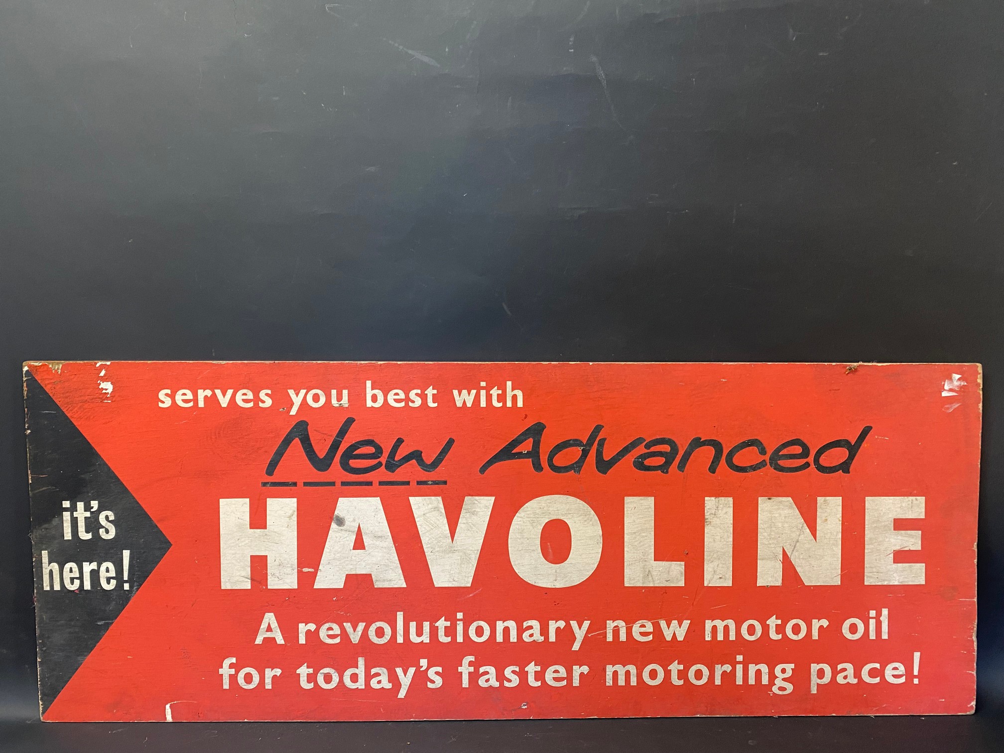 A circa 1960s Havoline hardboard sign, 42 x 16".