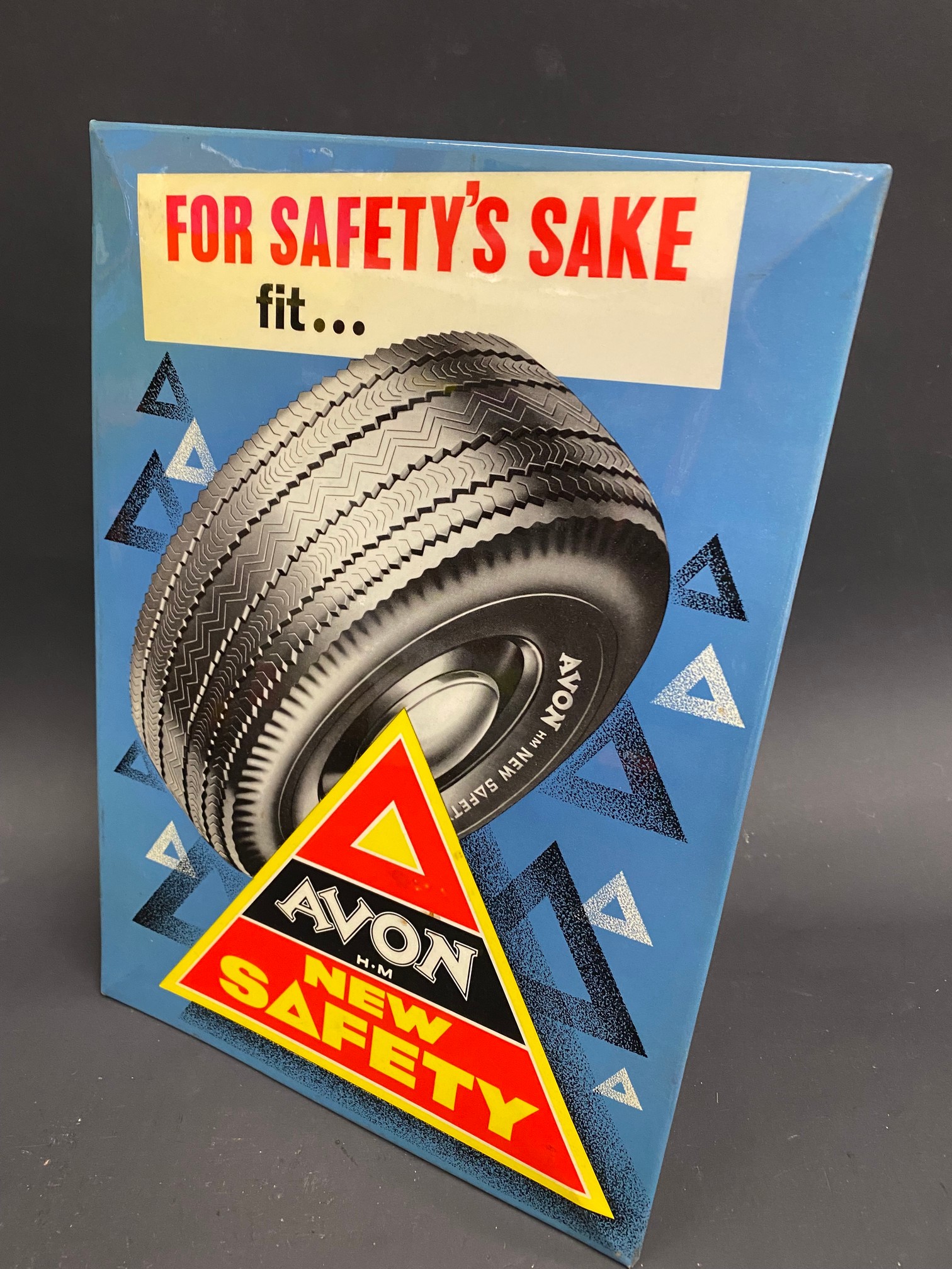 An Avon Tyres 'New Safety' celluloid showcard, in excellent condition, 9 x 12 3/4".